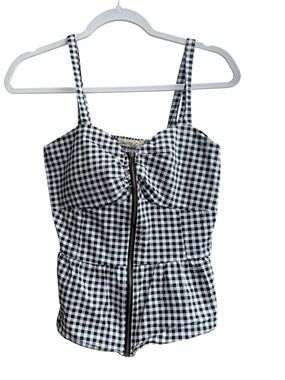 Liberty Love Gingham Zip-Front Cami Top - Black/White size Junior XL